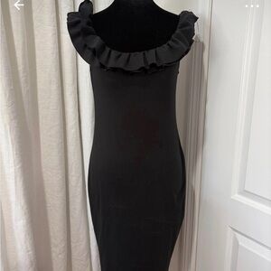 Zara Black Ruffle-Neck Midi Dress